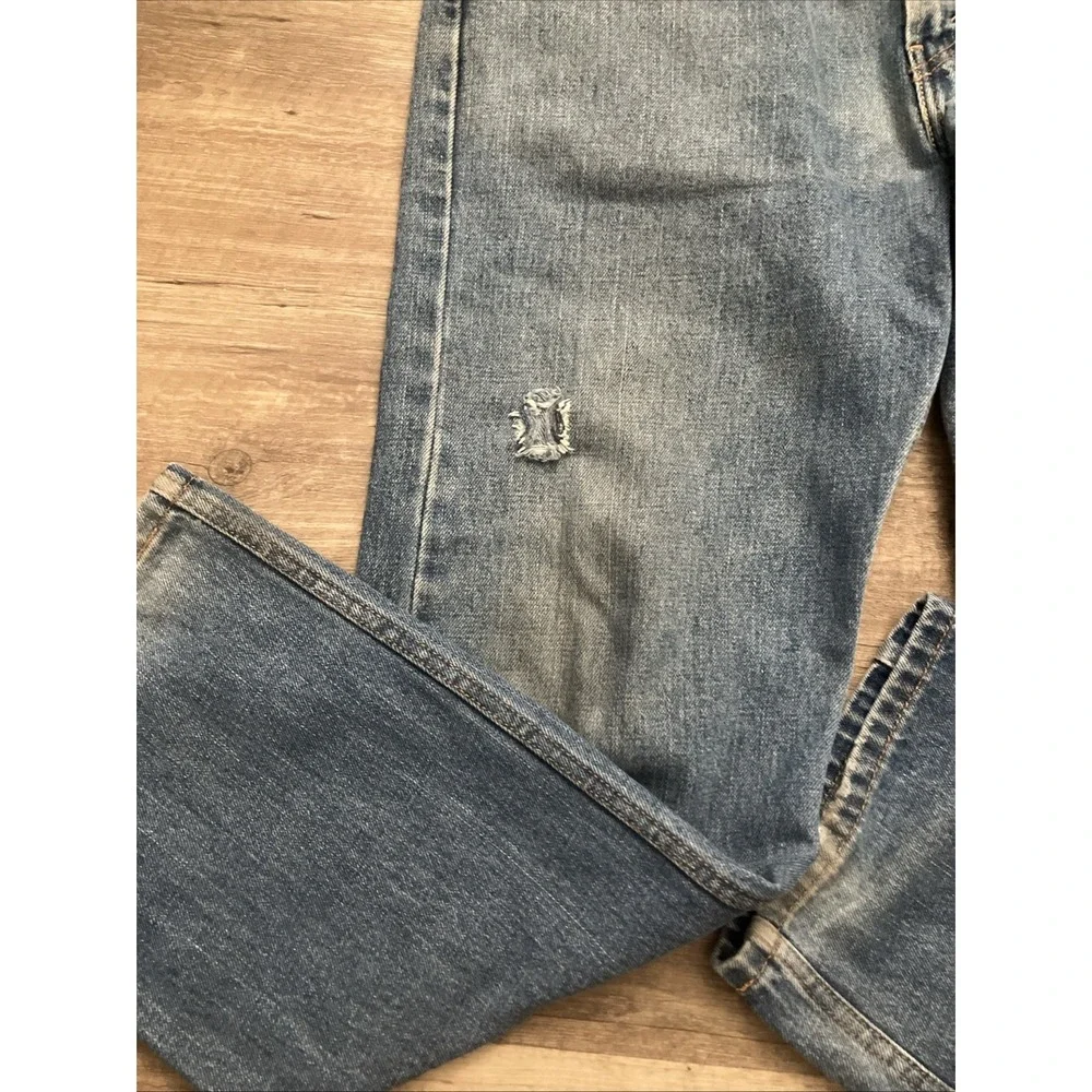 Levi's 505 Men's Blue Denim Jeans Straight Regular Fit Distressed Hole 34/30